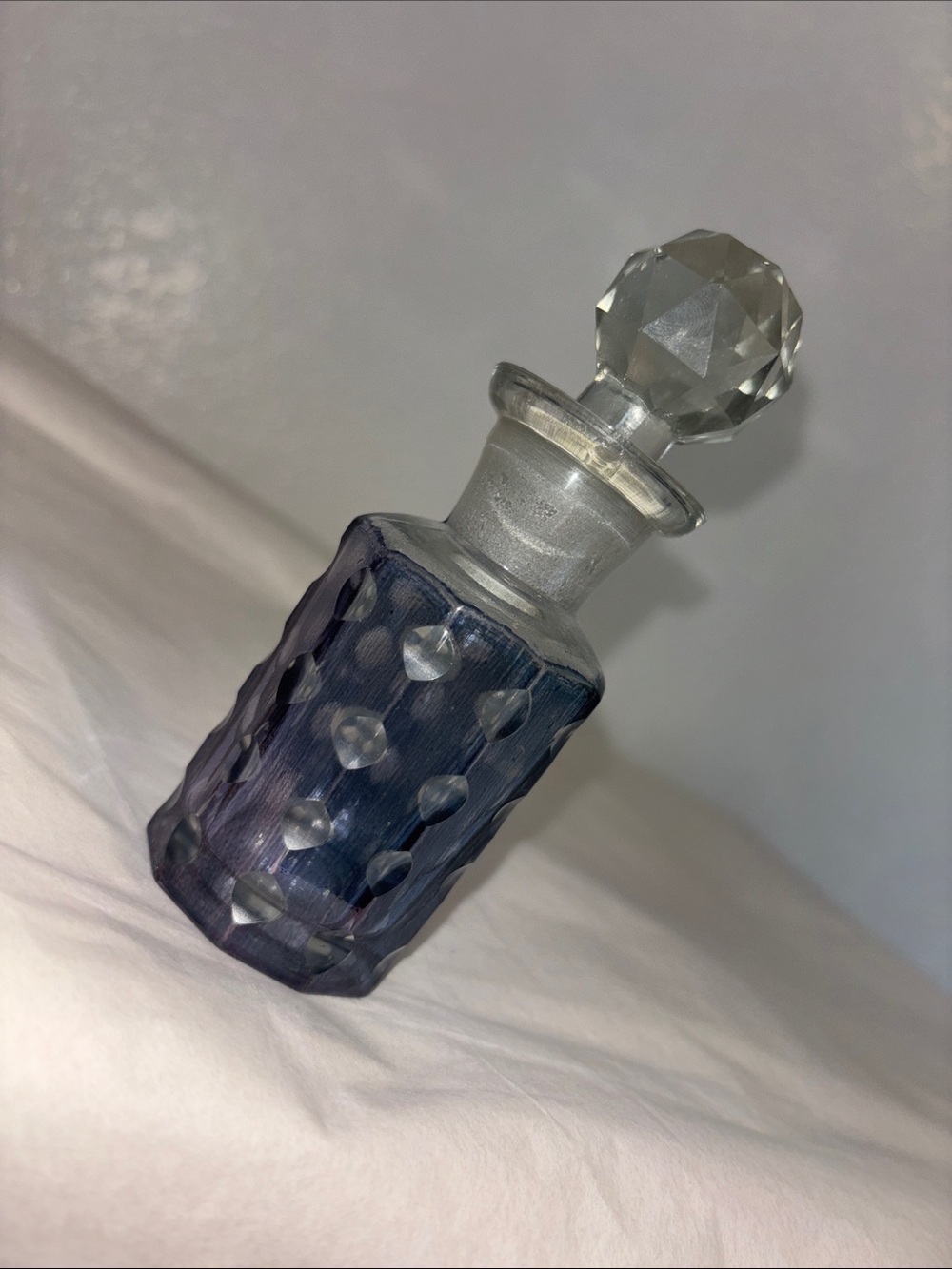 Vintage Czech Bohemian Cut Blue Perfume Bottle